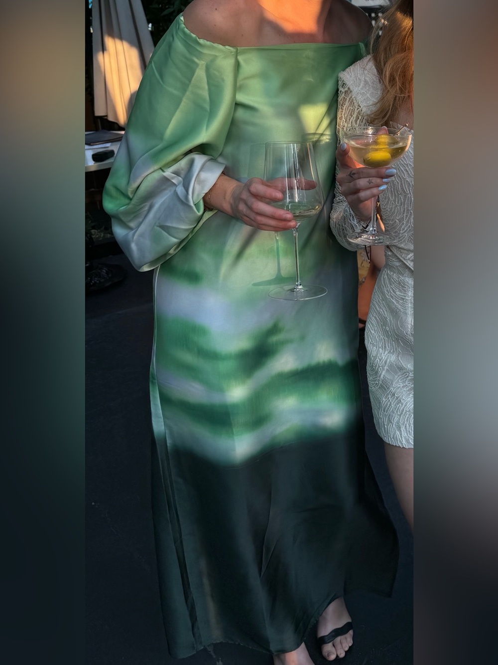 Mango Green Ombre Off-Shoulder Satin Tunic